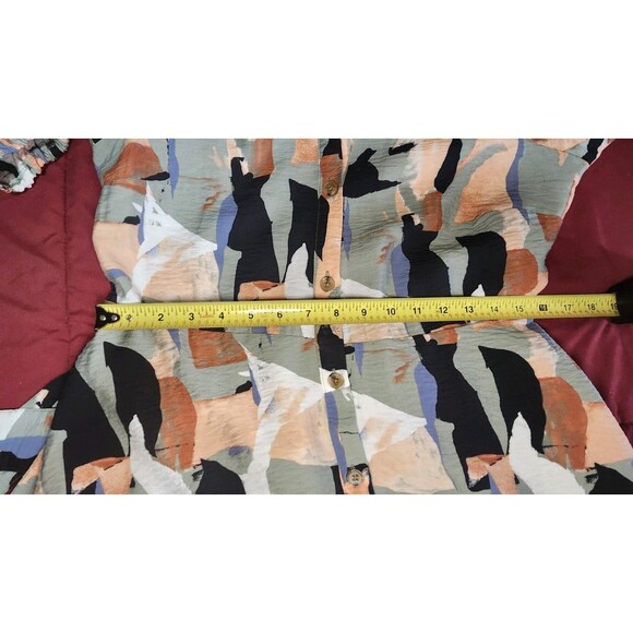 Nine West Patchwork Midi Dress Small Belted Long Sleeve Button Down Collared - Picture 11 of 13